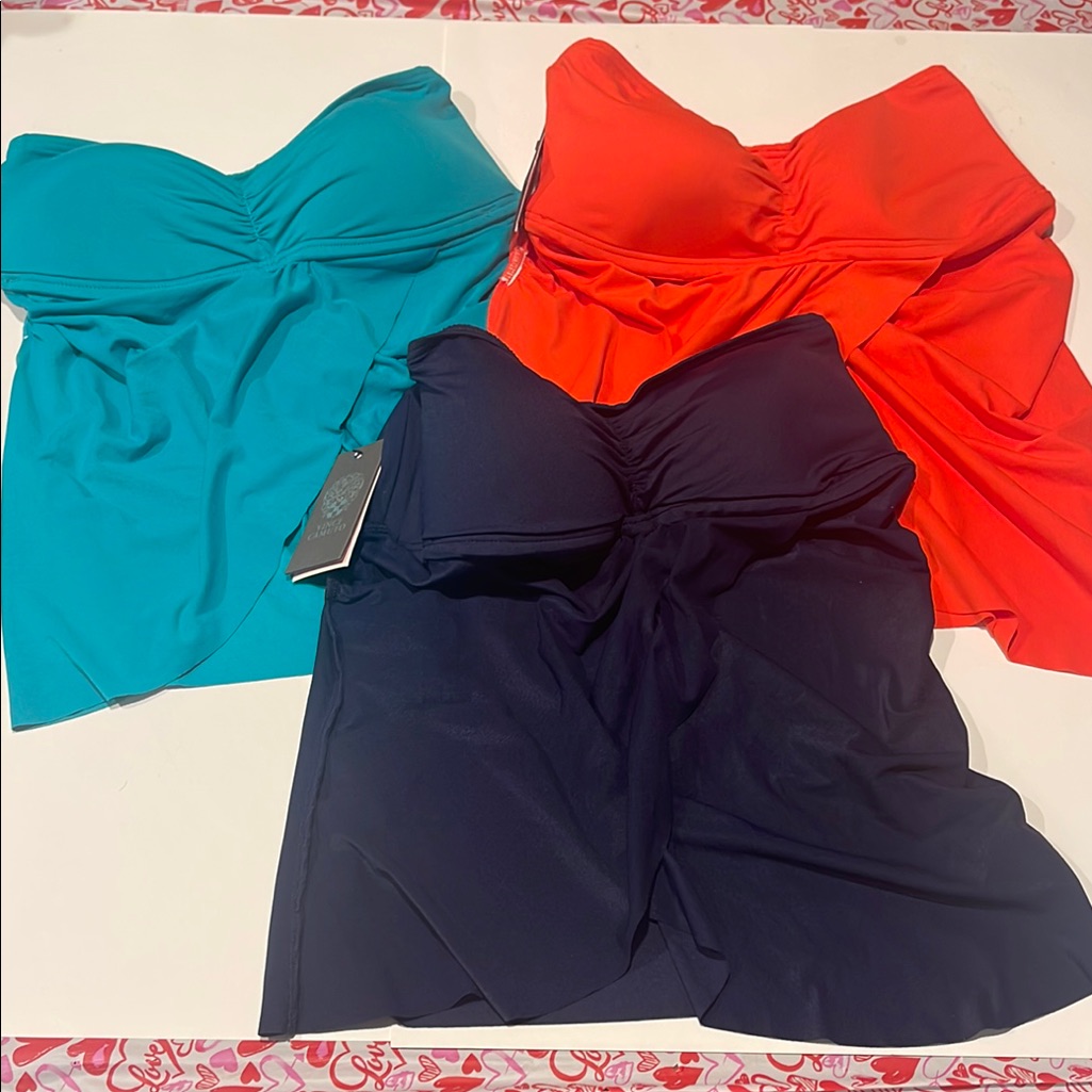 Vince Camuto Nwt Tankini Swim Top Bundle Blue Orange Navy Xs Read